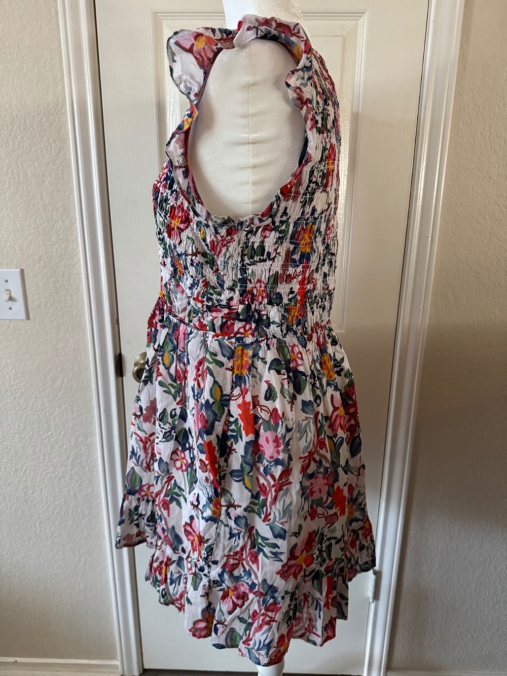 By Anthropologie Floral Smocked Mini Dress | Size M Ruffle cotton Multicolor - Picture 6 of 9